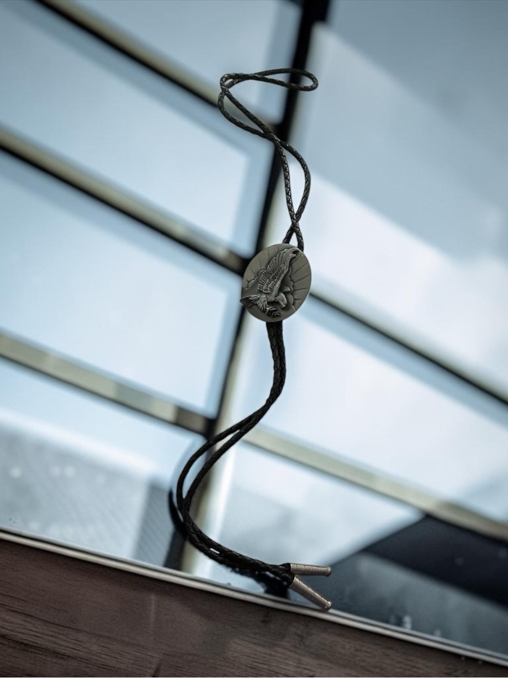 Black Western Bolo Tie with Eagle Slide - Picture 4 of 10